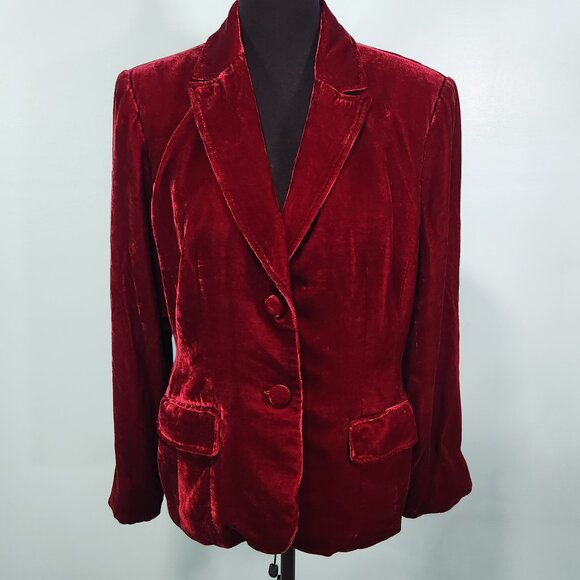 Style & Co. Velvet Blazer Burgundy Wine Buttoned Size 14 - Picture 1 of 6